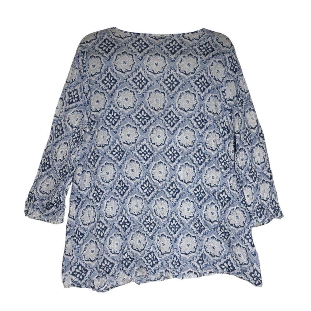 J. Jill Blue and White Patterned Tunic Boho Size XL 3/4 Sleeve Scoop Neck - Picture 2 of 10